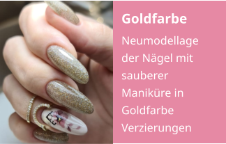 Goldfarbe Neumodellage der Nägel mit sauberer Maniküre in Goldfarbe Verzierungen