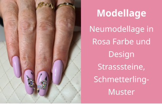 Modellage Neumodellage in Rosa Farbe und Design Strasssteine,  Schmetterling-Muster